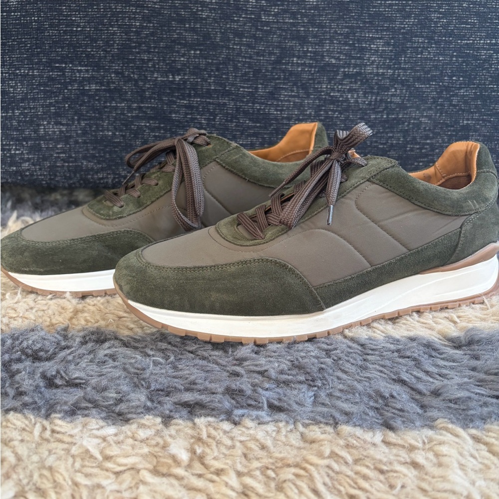 Charles Tyrwhitt Mens 10 Textile and Suede Sneakers Green - Barely Used - Picture 3 of 5